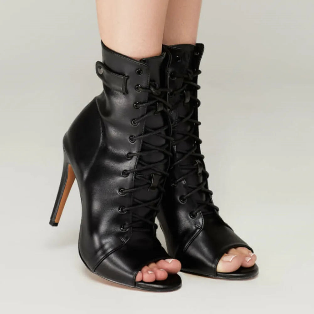 Sexy High Heel Boots für Damen - Elegante Stiefeletten mit Schnürung und Stilettoabsatz für Partys