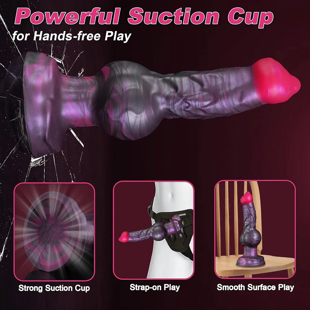 Plug Anal Gigante Morado Estilo Animal con Nudo - Dildo Knot de Silicona para Placer Anal Extremo