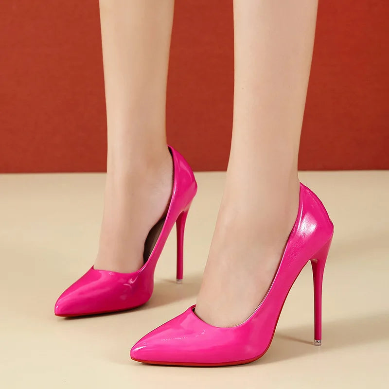 Damenschuhe mit roter Sohle - High Heels 12cm Sexy Spitze Stilettos für Hochzeit