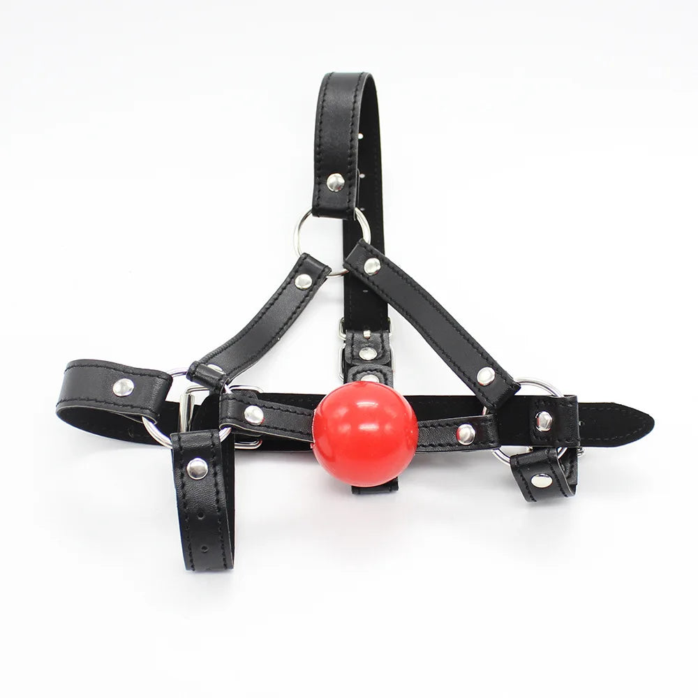 Arnés de Cuero con Mordaza de Bola Roja – Juguete BDSM para Parejas y Juegos de Dominación