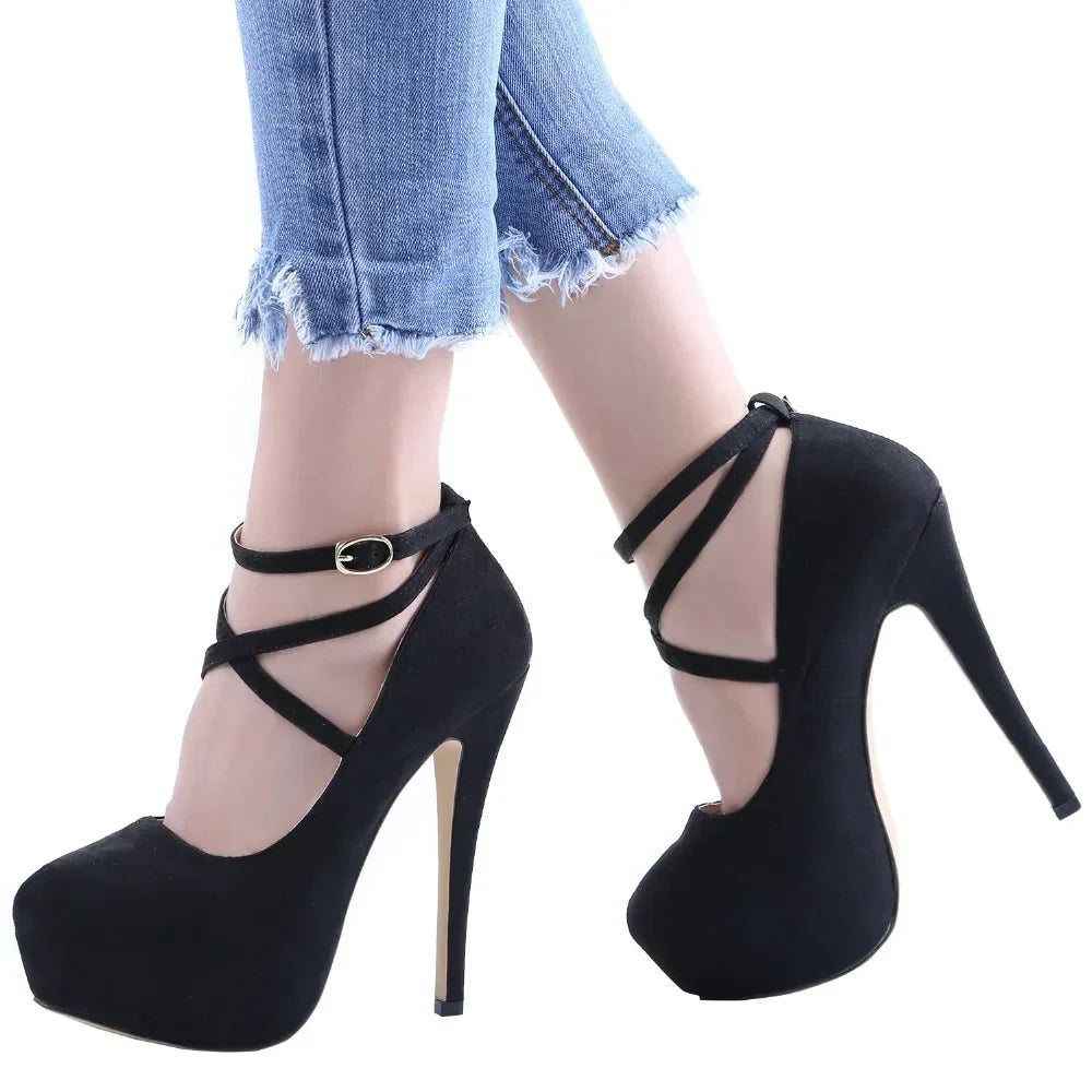 Damen sexy Stiletto-Plattformabsätze - Slingback-Pumps mit runder Spitze und superhohem Absatz