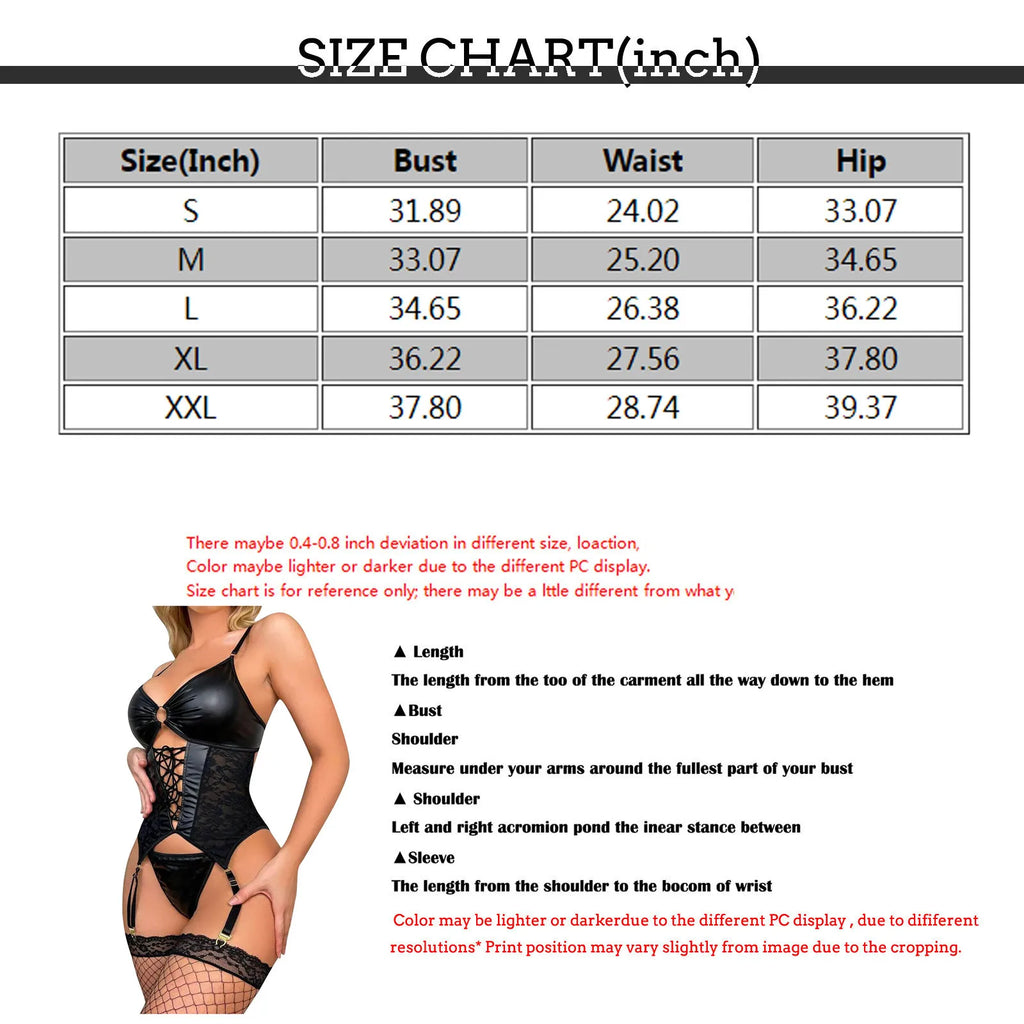 Erotischer Body aus PU-Leder und schwarzer Spitze - Sexy Dessous mit Trägern und Cut-outs für Damen