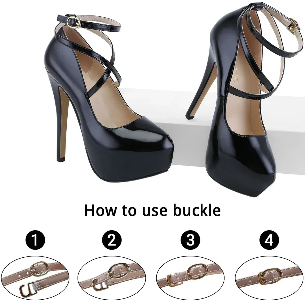 Damen sexy Stiletto-Plattformabsätze - Slingback-Pumps mit runder Spitze und superhohem Absatz