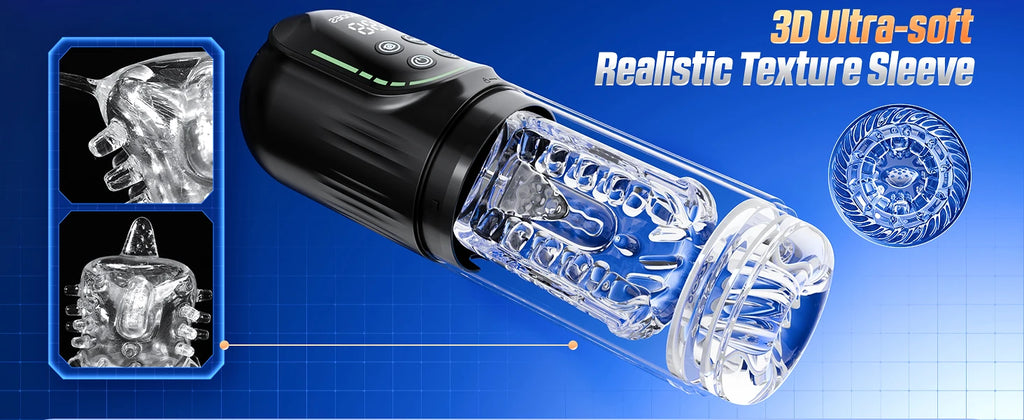 Automatischer männlicher Masturbator mit Saugfunktion, Leckfunktion, 7 Stoß- und Rotationsbewegungen – Becher mit LCD-Anzeige