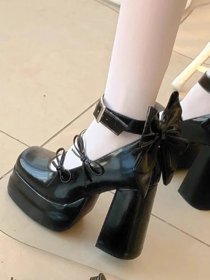 Retro Mary Jane Schuhe für Damen - Dicke Sohle, wasserdichte Plateausohle, große elegante Schleife