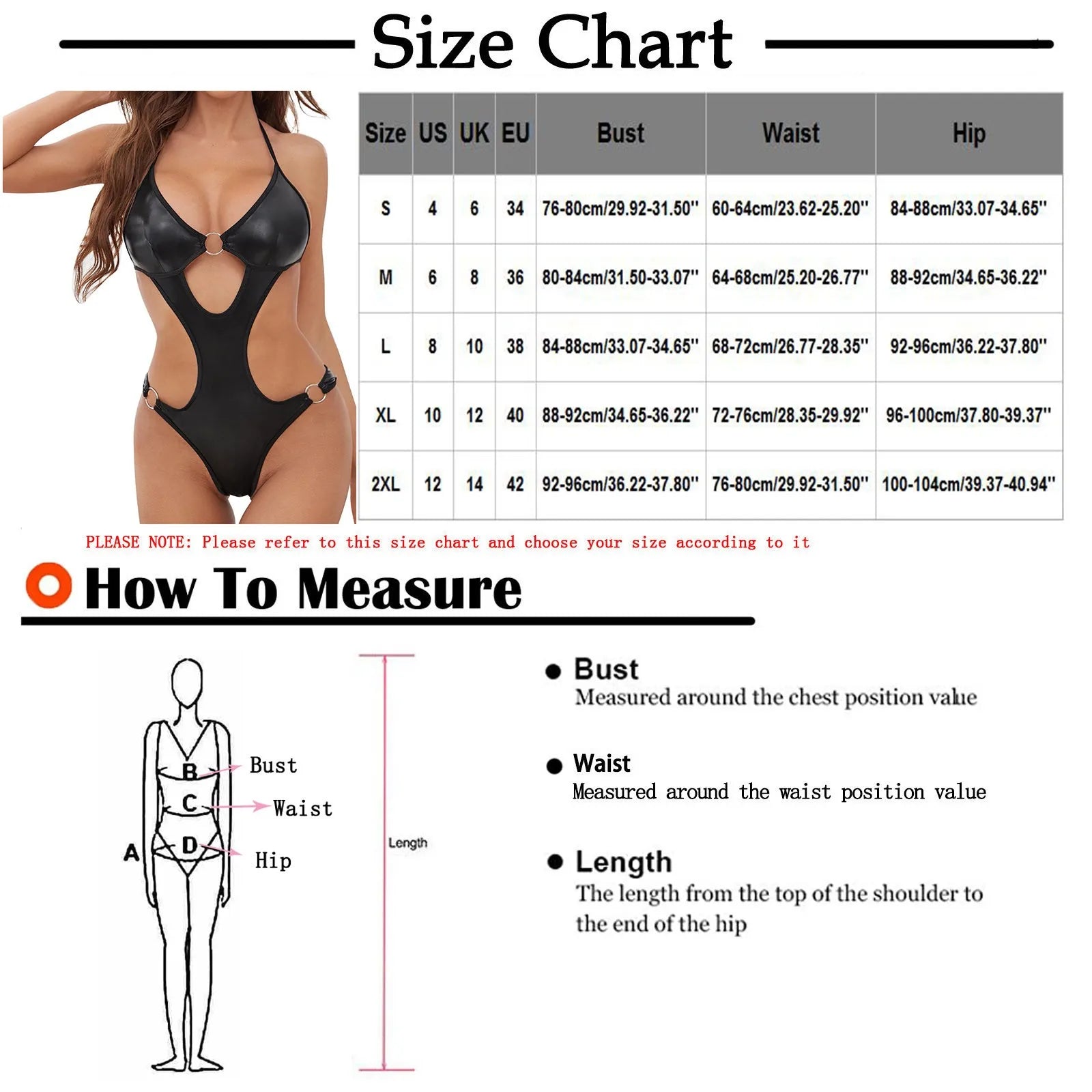 Erotischer Body aus PU-Leder und schwarzer Spitze - Sexy Dessous mit Trägern und Cut-outs für Damen