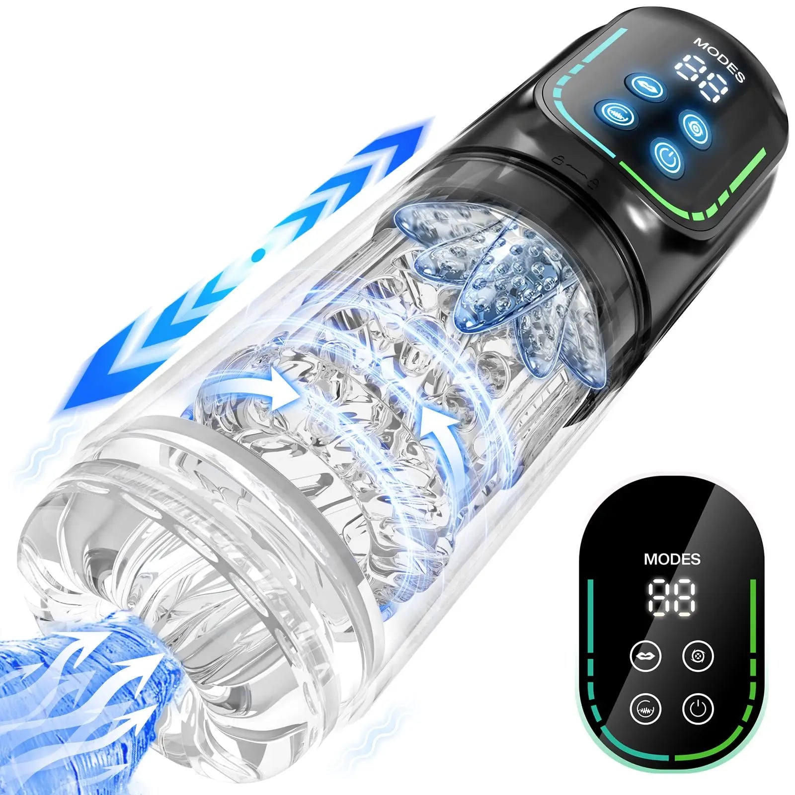 Automatischer männlicher Masturbator mit Saugfunktion, Leckfunktion, 7 Stoß- und Rotationsbewegungen – Becher mit LCD-Anzeige