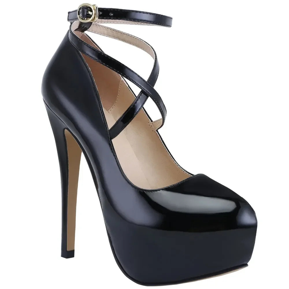 Damen sexy Stiletto-Plattformabsätze - Slingback-Pumps mit runder Spitze und superhohem Absatz