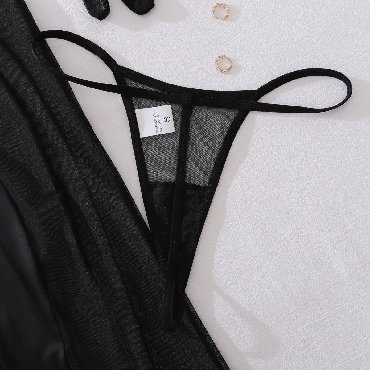 Transparente erotische schwarze Spitze Dessous Set – Sexy durchsichtiges Kleid mit langen Ärmeln und Schlitzen für Damen