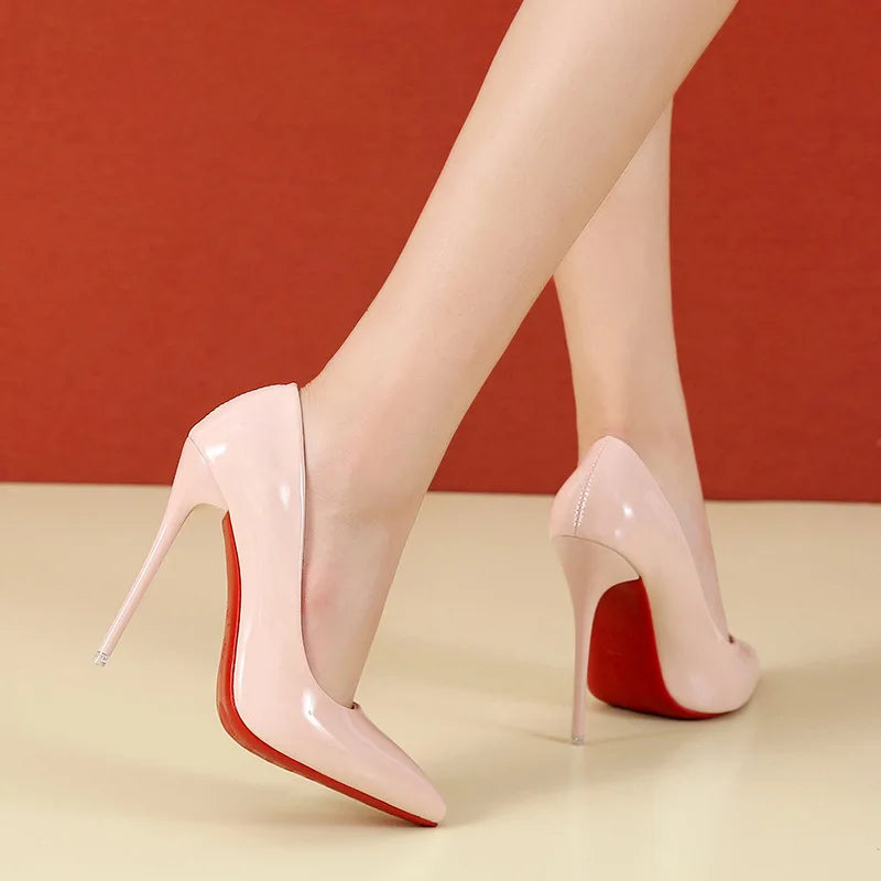 Damenschuhe mit roter Sohle - High Heels 12cm Sexy Spitze Stilettos für Hochzeit