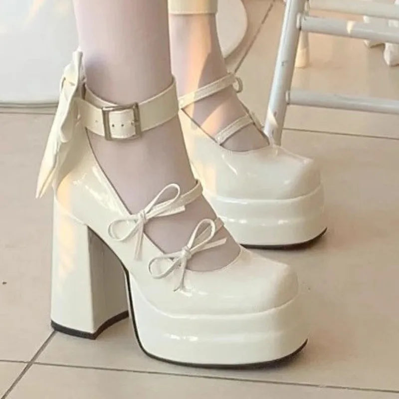 Retro Mary Jane Schuhe für Damen - Dicke Sohle, wasserdichte Plateausohle, große elegante Schleife