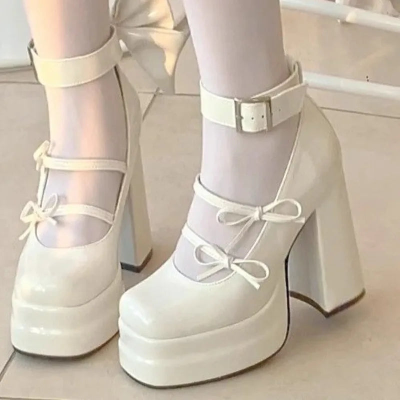 Retro Mary Jane Schuhe für Damen - Dicke Sohle, wasserdichte Plateausohle, große elegante Schleife