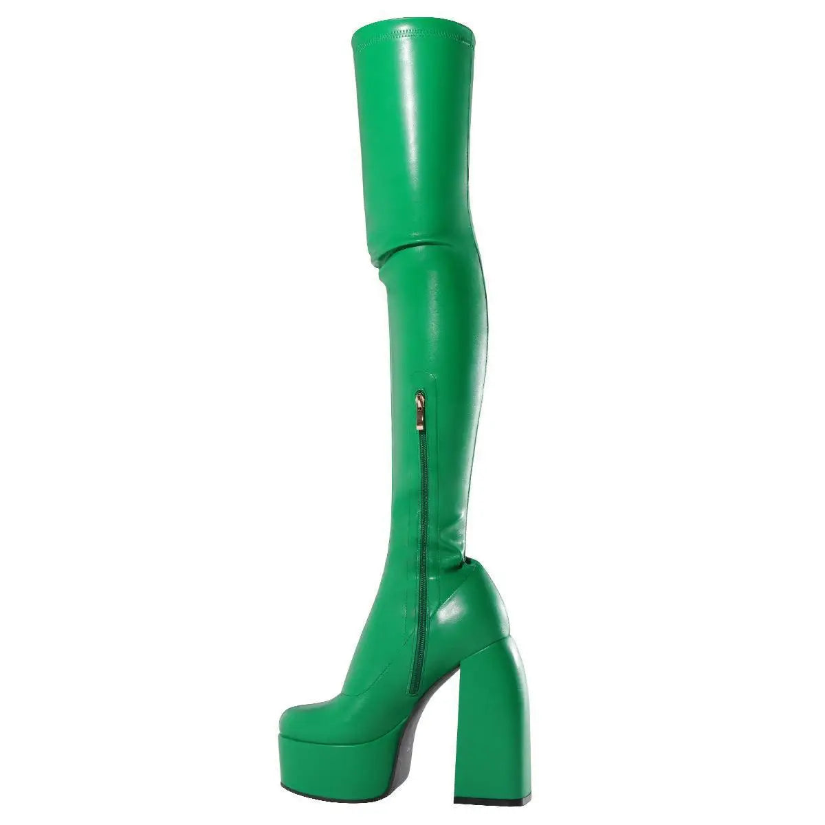 Sexy Overknee-Stiefel für Damen – klobige Blockabsätze, runde Spitze und Reißverschluss