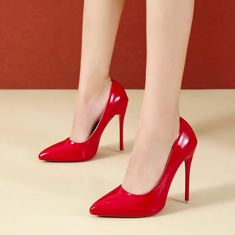 High Heels mit roter Sohle 12cm - Sexy Stiletto mit spitzer Zehenpartie für Damen, Party- und Verführungsschuhe