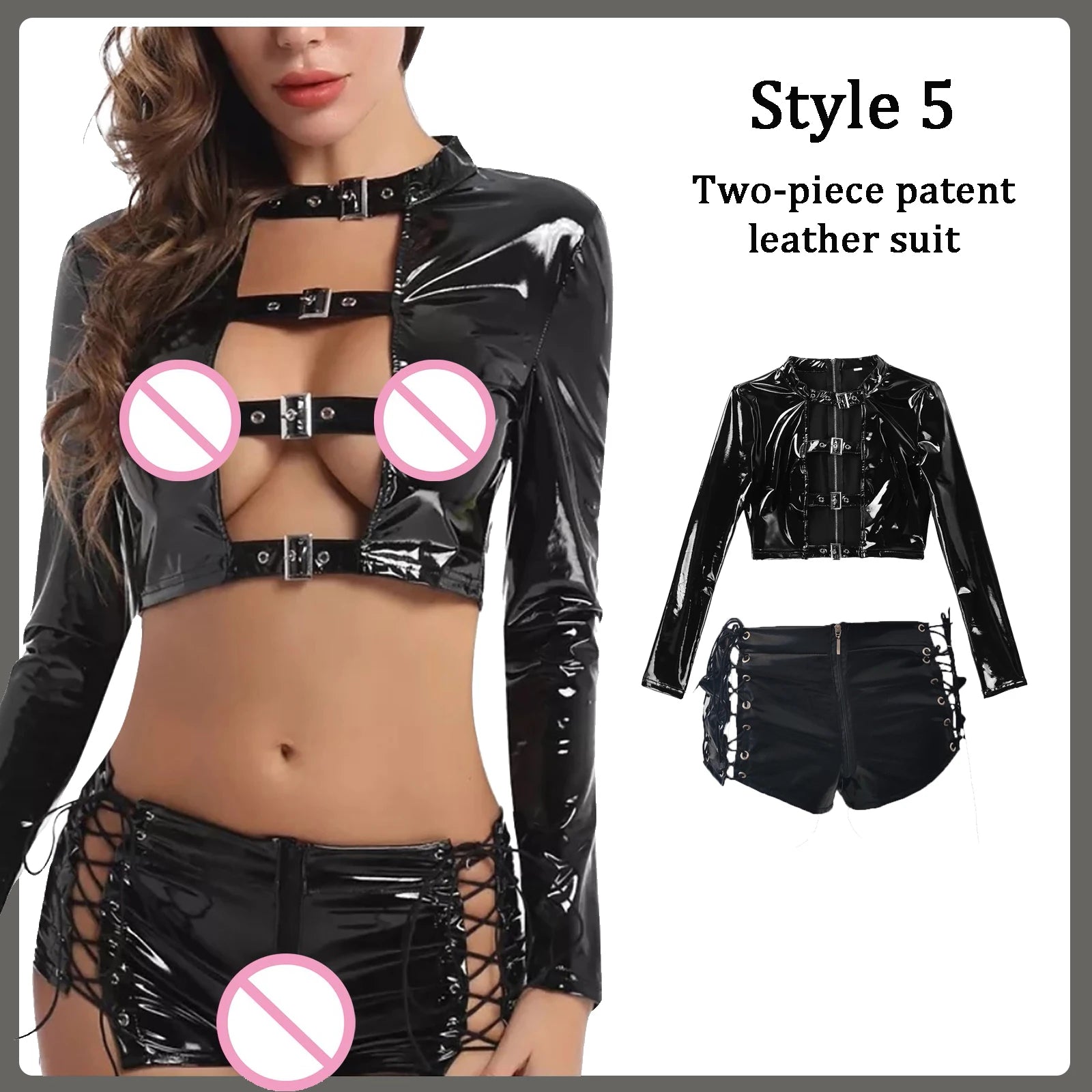 Damen PU-Leder-Bodysuit Erotische Dessous Reizwäsche mit Spitze Babydoll