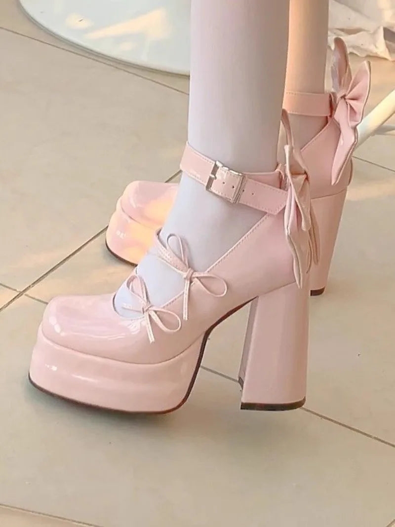 Retro Mary Jane Schuhe für Damen - Dicke Sohle, wasserdichte Plateausohle, große elegante Schleife