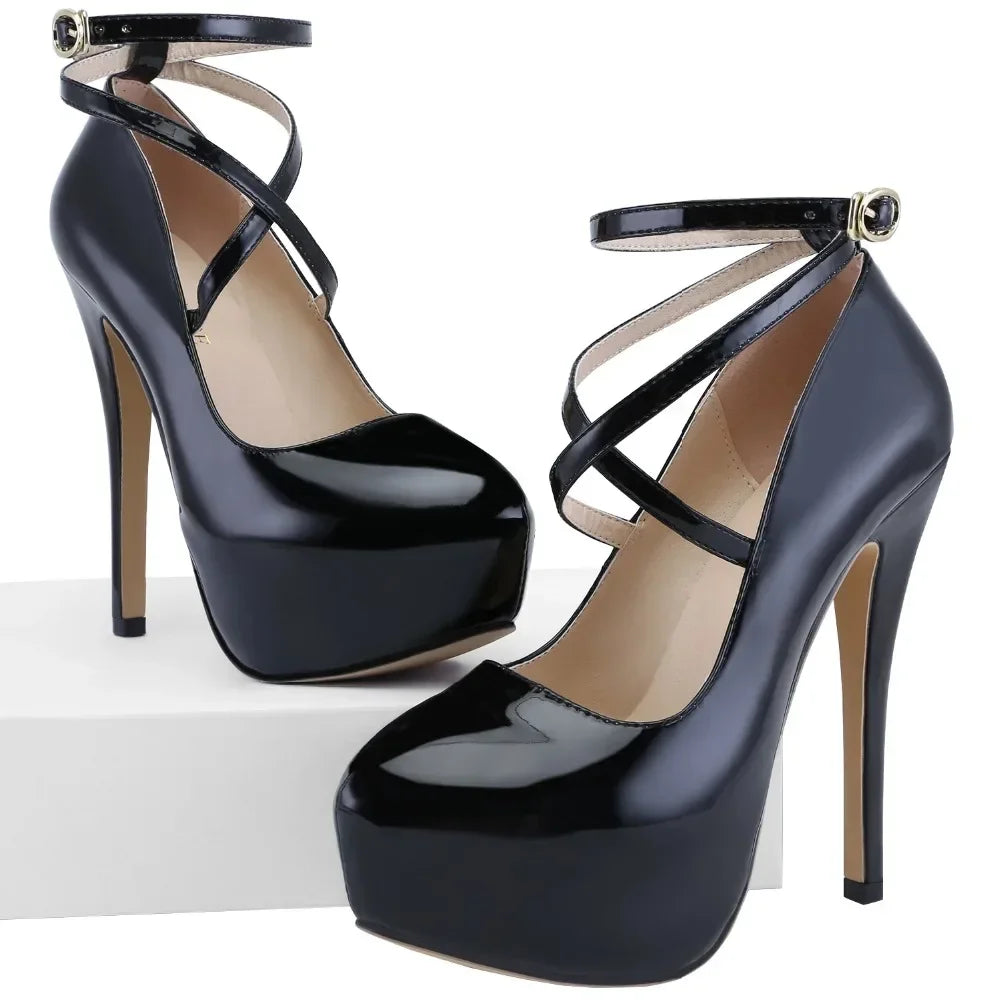 Damen sexy Stiletto-Plattformabsätze - Slingback-Pumps mit runder Spitze und superhohem Absatz