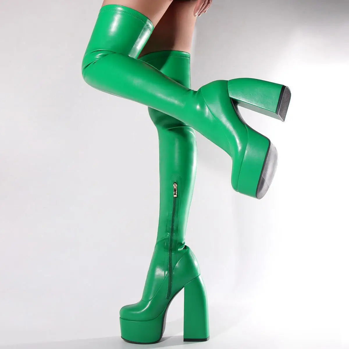 Sexy Overknee-Stiefel für Damen – klobige Blockabsätze, runde Spitze und Reißverschluss