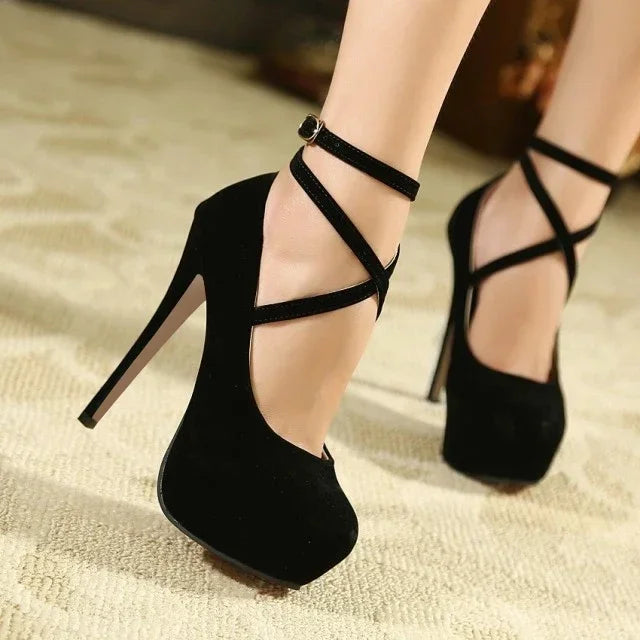 Damen sexy Stiletto-Plattformabsätze - Slingback-Pumps mit runder Spitze und superhohem Absatz