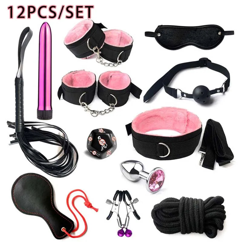 Kit BDSM de Sujeción para Cama - Arnés y Esposas Ajustables para Bondage Erótico en Pareja