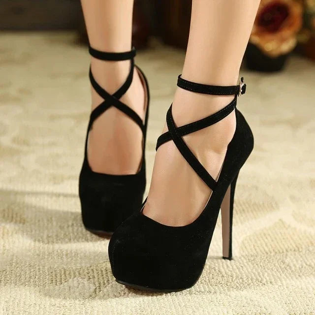 Damen sexy Stiletto-Plattformabsätze - Slingback-Pumps mit runder Spitze und superhohem Absatz