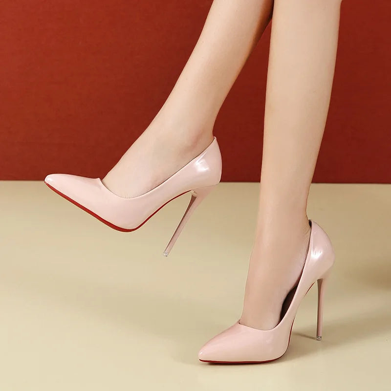 Damenschuhe mit roter Sohle - High Heels 12cm Sexy Spitze Stilettos für Hochzeit