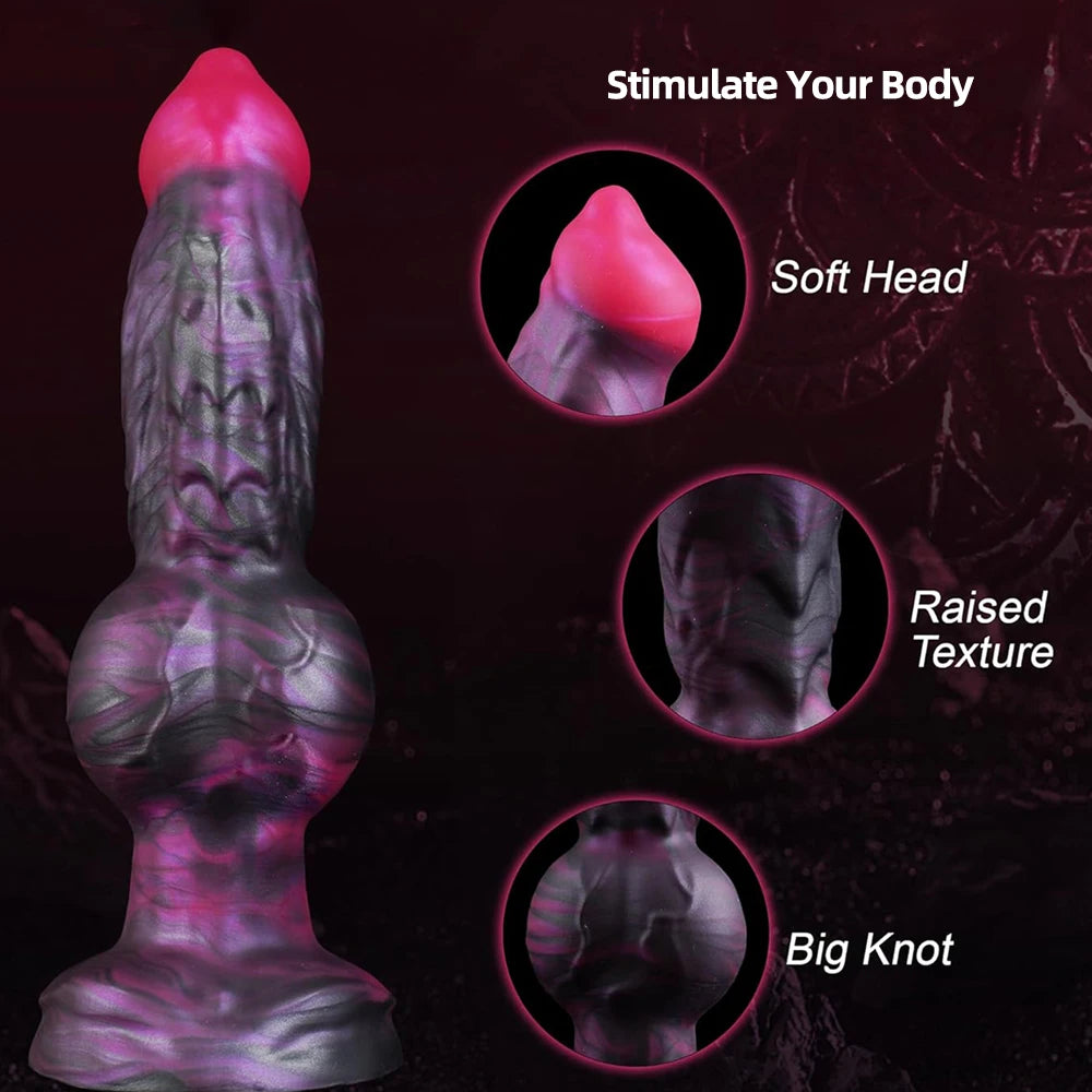 Plug Anal Gigante Morado Estilo Animal con Nudo - Dildo Knot de Silicona para Placer Anal Extremo