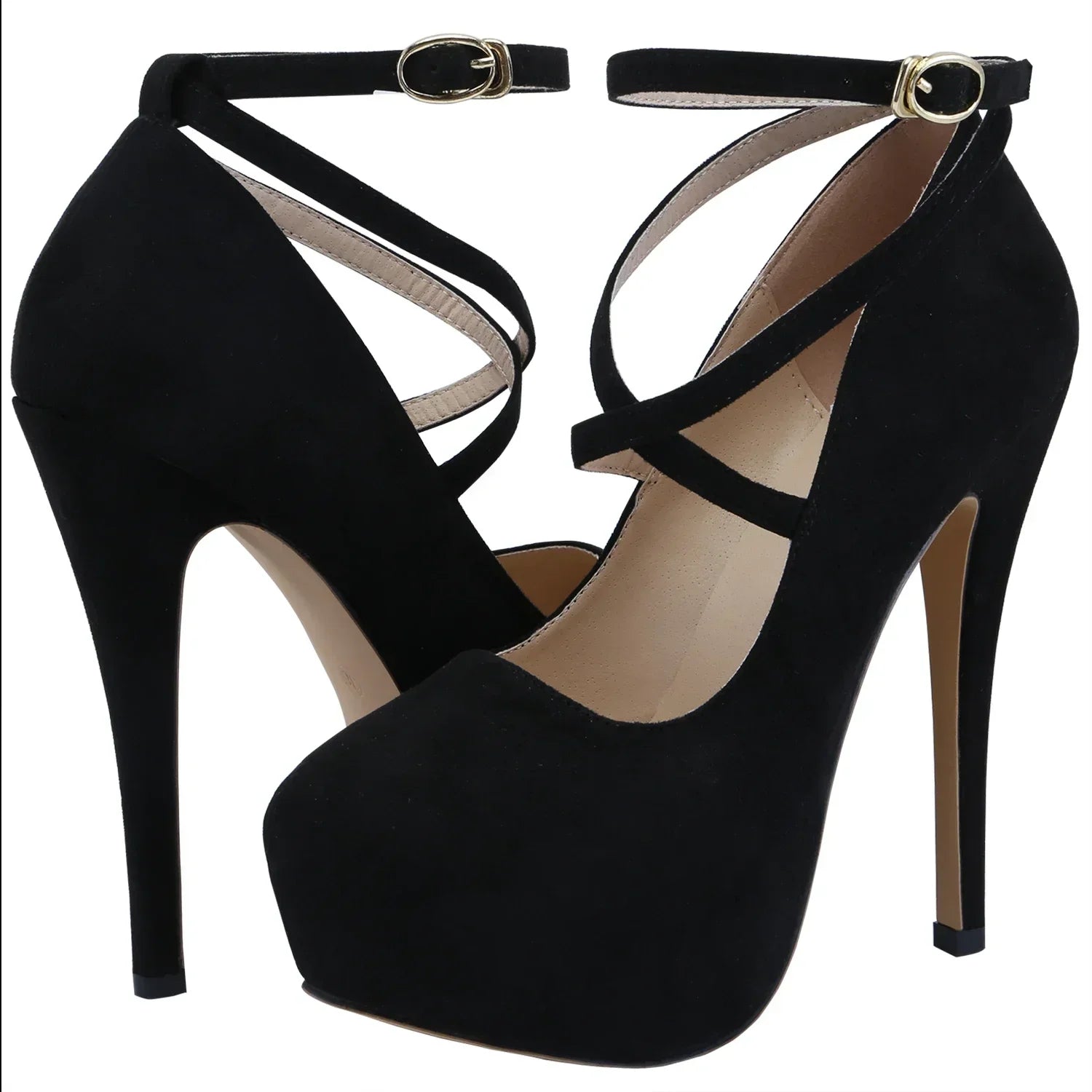 Damen sexy Stiletto-Plattformabsätze - Slingback-Pumps mit runder Spitze und superhohem Absatz