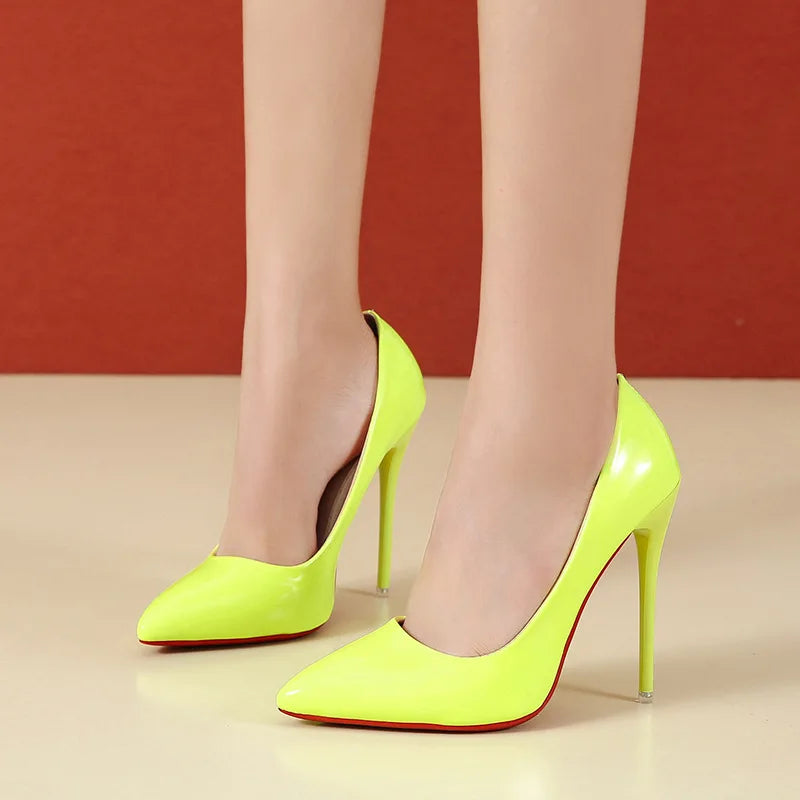 Damenschuhe mit roter Sohle - High Heels 12cm Sexy Spitze Stilettos für Hochzeit