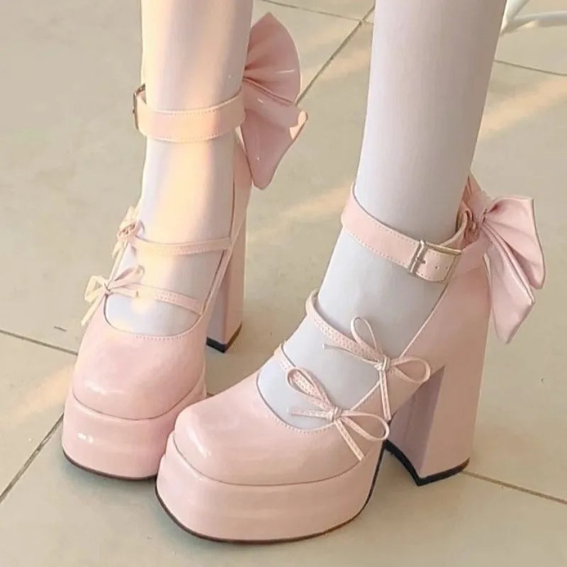 Retro Mary Jane Schuhe für Damen - Dicke Sohle, wasserdichte Plateausohle, große elegante Schleife