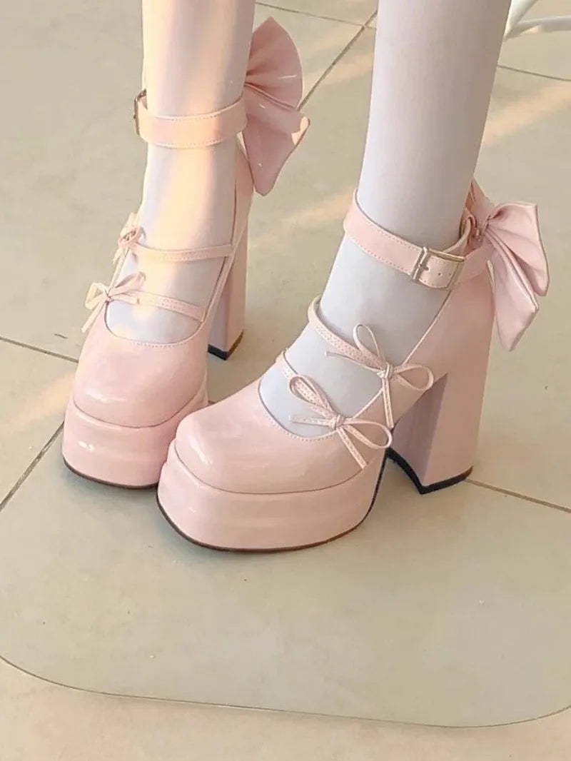 Retro Mary Jane Schuhe für Damen - Dicke Sohle, wasserdichte Plateausohle, große elegante Schleife