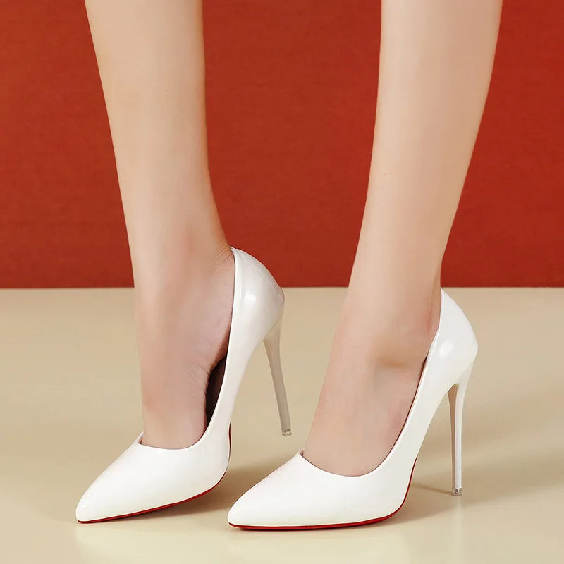 High Heels mit roter Sohle 12cm - Sexy Stiletto mit spitzer Zehenpartie für Damen, Party- und Verführungsschuhe