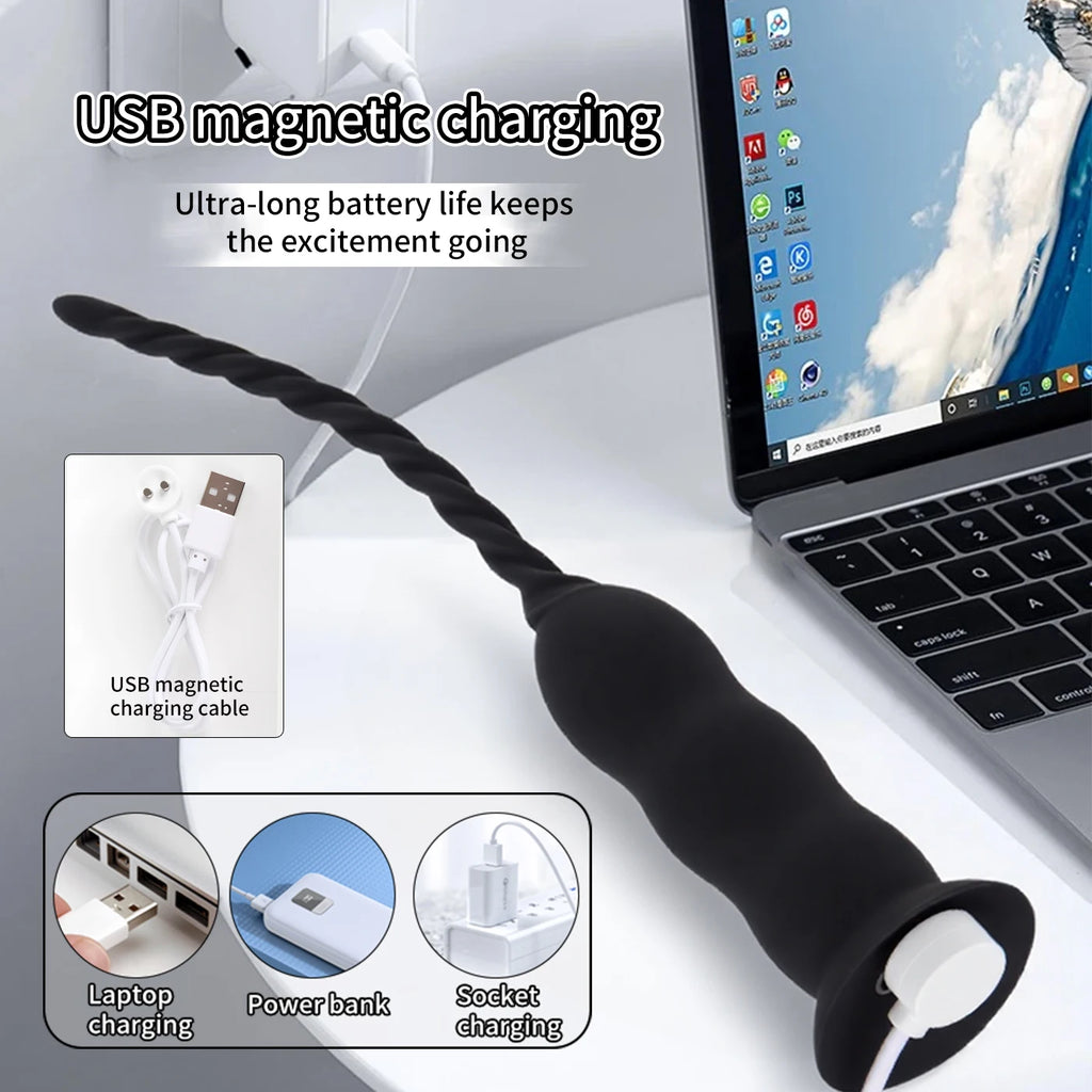 Vibrierender Silikon-Penisvibrator, männlicher Vibrator, Dilatatoren mit 10 Vibrationsmodi, Penis-Harnröhrenstöpsel-Vibrator für Männer, Sexspielzeug