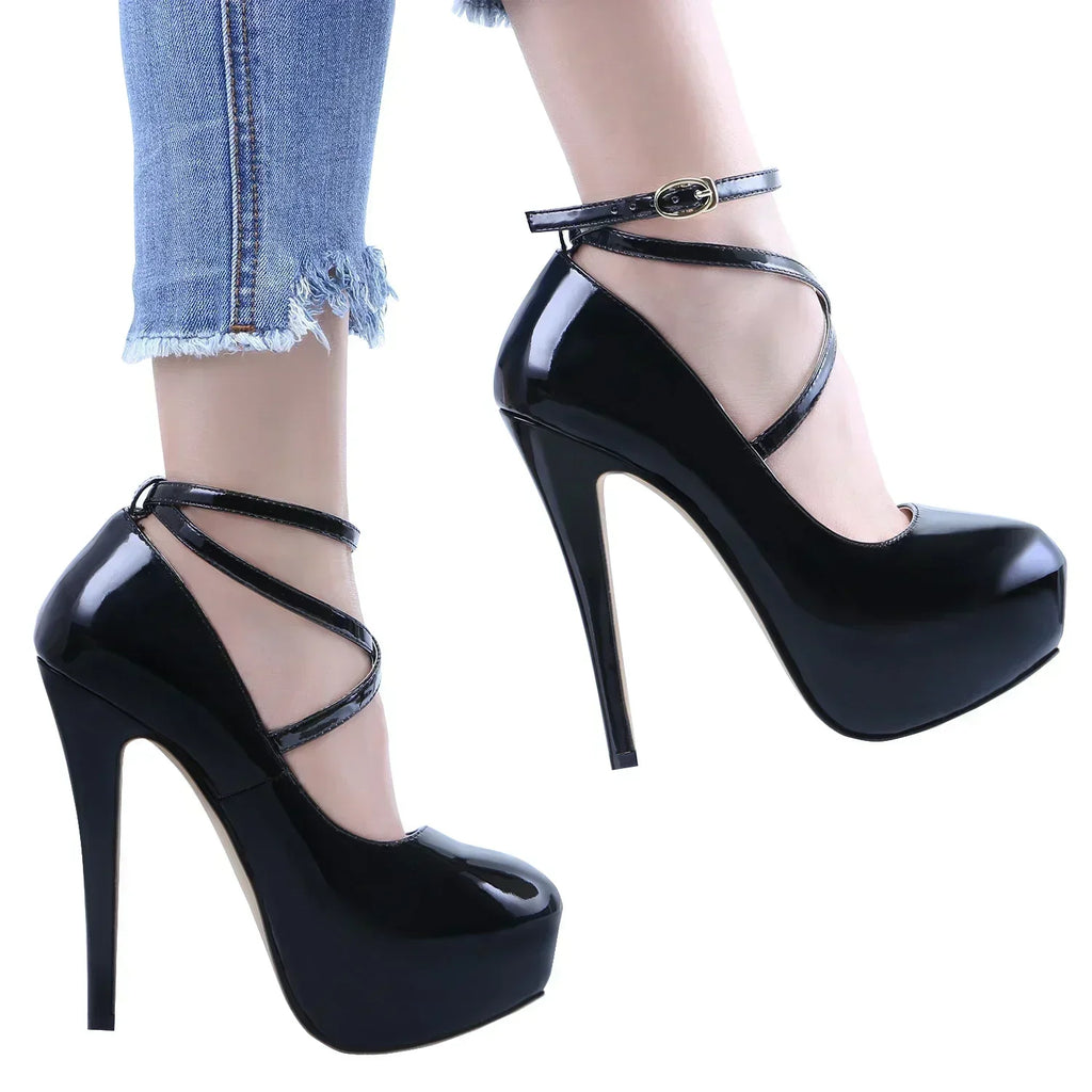 Damen sexy Stiletto-Plattformabsätze - Slingback-Pumps mit runder Spitze und superhohem Absatz
