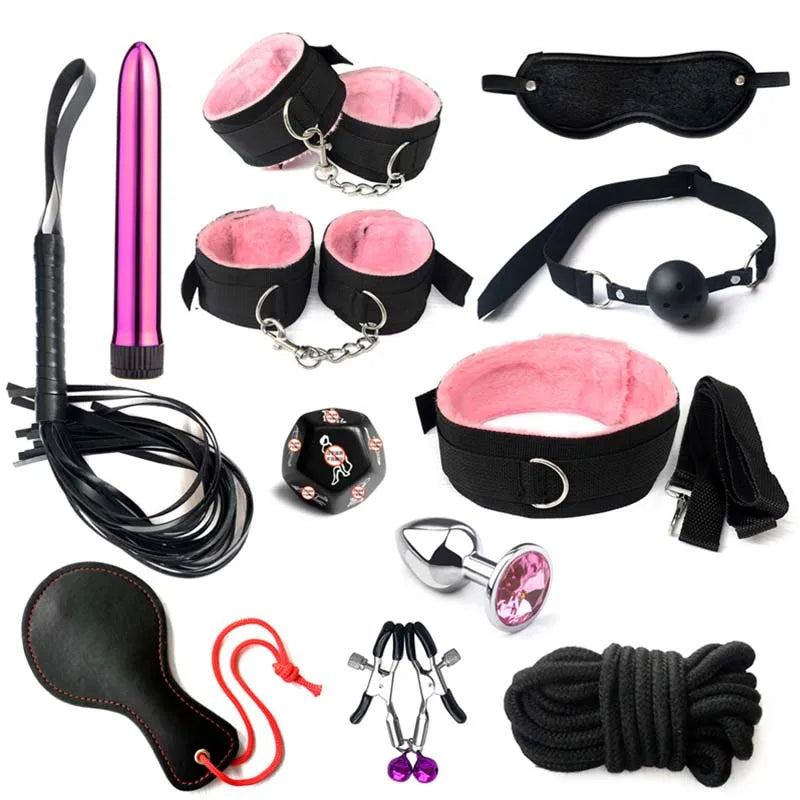 Kit BDSM de Sujeción para Cama - Arnés y Esposas Ajustables para Bondage Erótico en Pareja