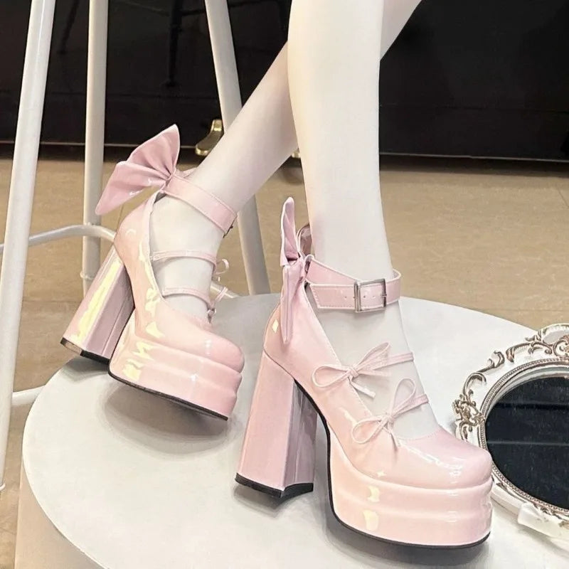 Retro Mary Jane Schuhe für Damen - Dicke Sohle, wasserdichte Plateausohle, große elegante Schleife