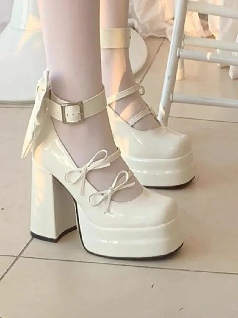 Retro Mary Jane Schuhe für Damen - Dicke Sohle, wasserdichte Plateausohle, große elegante Schleife