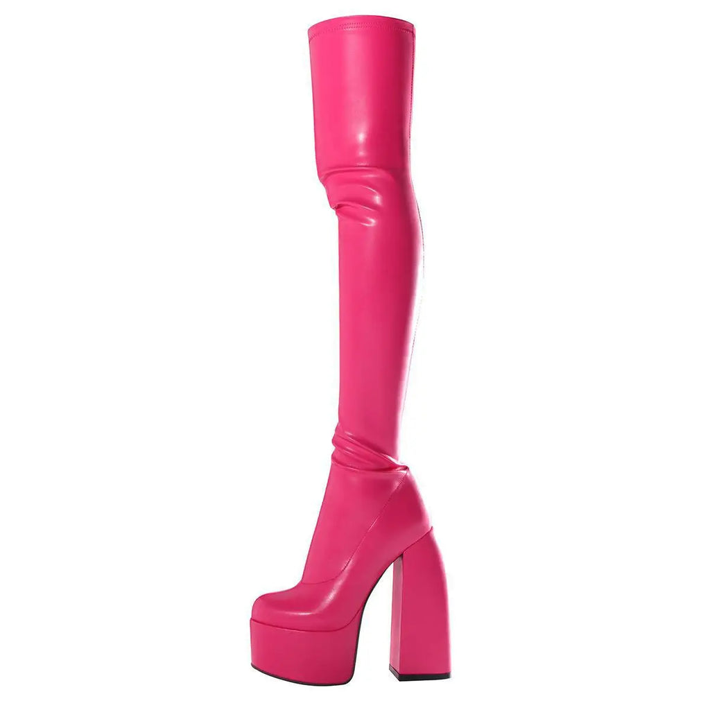 Sexy Overknee-Stiefel für Damen – klobige Blockabsätze, runde Spitze und Reißverschluss