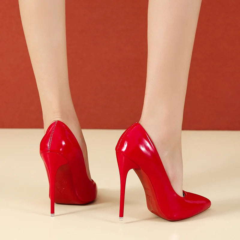 Damenschuhe mit roter Sohle - High Heels 12cm Sexy Spitze Stilettos für Hochzeit