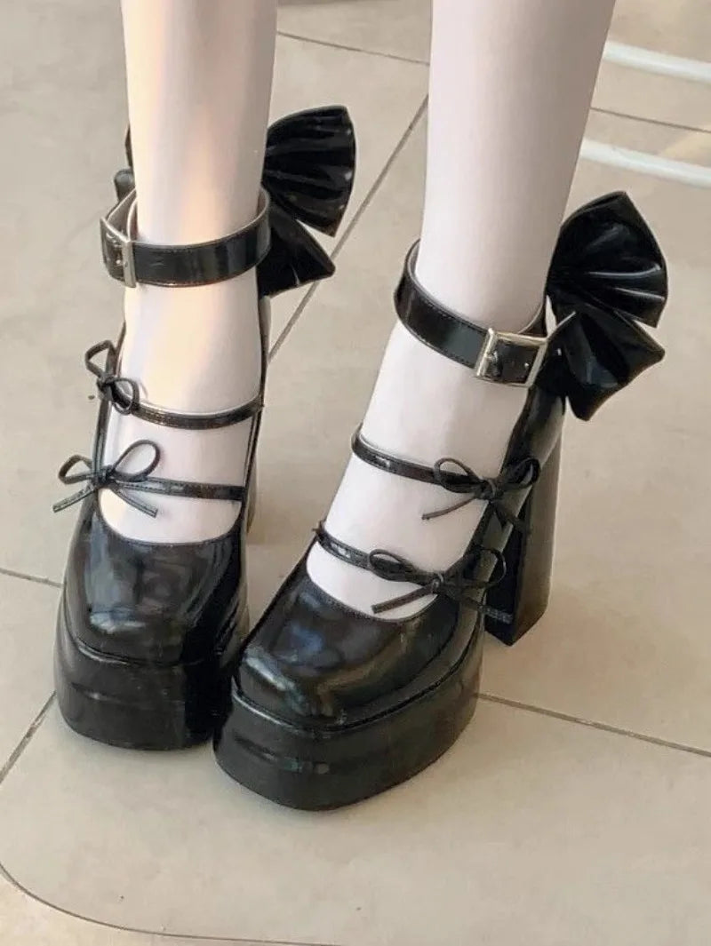 Retro Mary Jane Schuhe für Damen - Dicke Sohle, wasserdichte Plateausohle, große elegante Schleife
