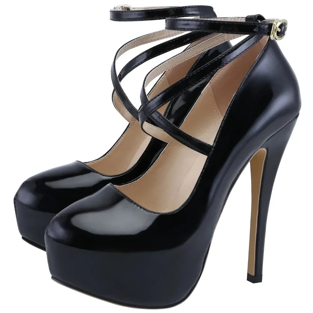 Damen sexy Stiletto-Plattformabsätze - Slingback-Pumps mit runder Spitze und superhohem Absatz