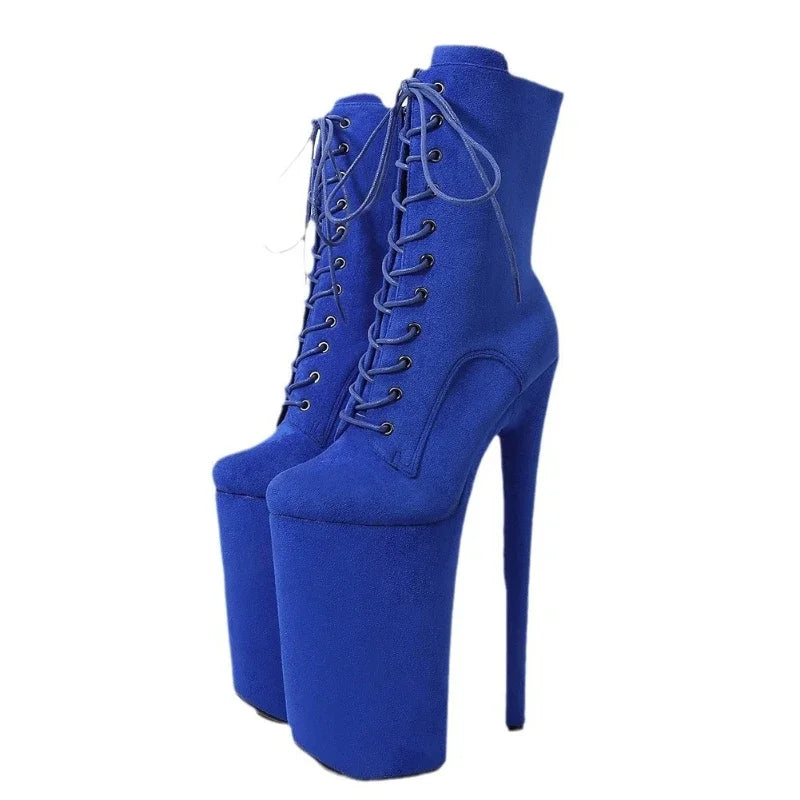 Sexy Stiefeletten für Damen – Super hohe Stilettoabsätze 26 cm, Plateau, runde Spitze und Schnürung