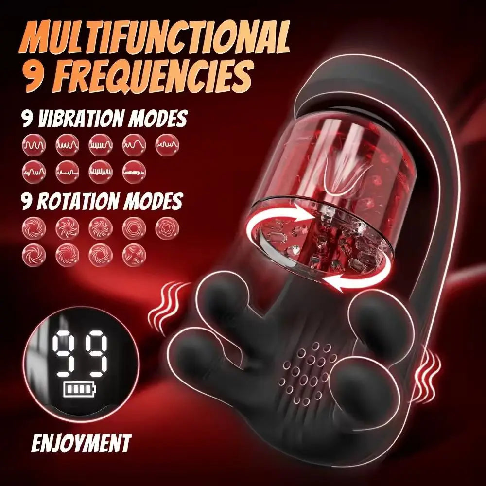 Männlicher Penisstimulator mit 9 Vibrations-, Rotations- und Saugmodi – Automatisches Massagegerät für intensives Vergnügen