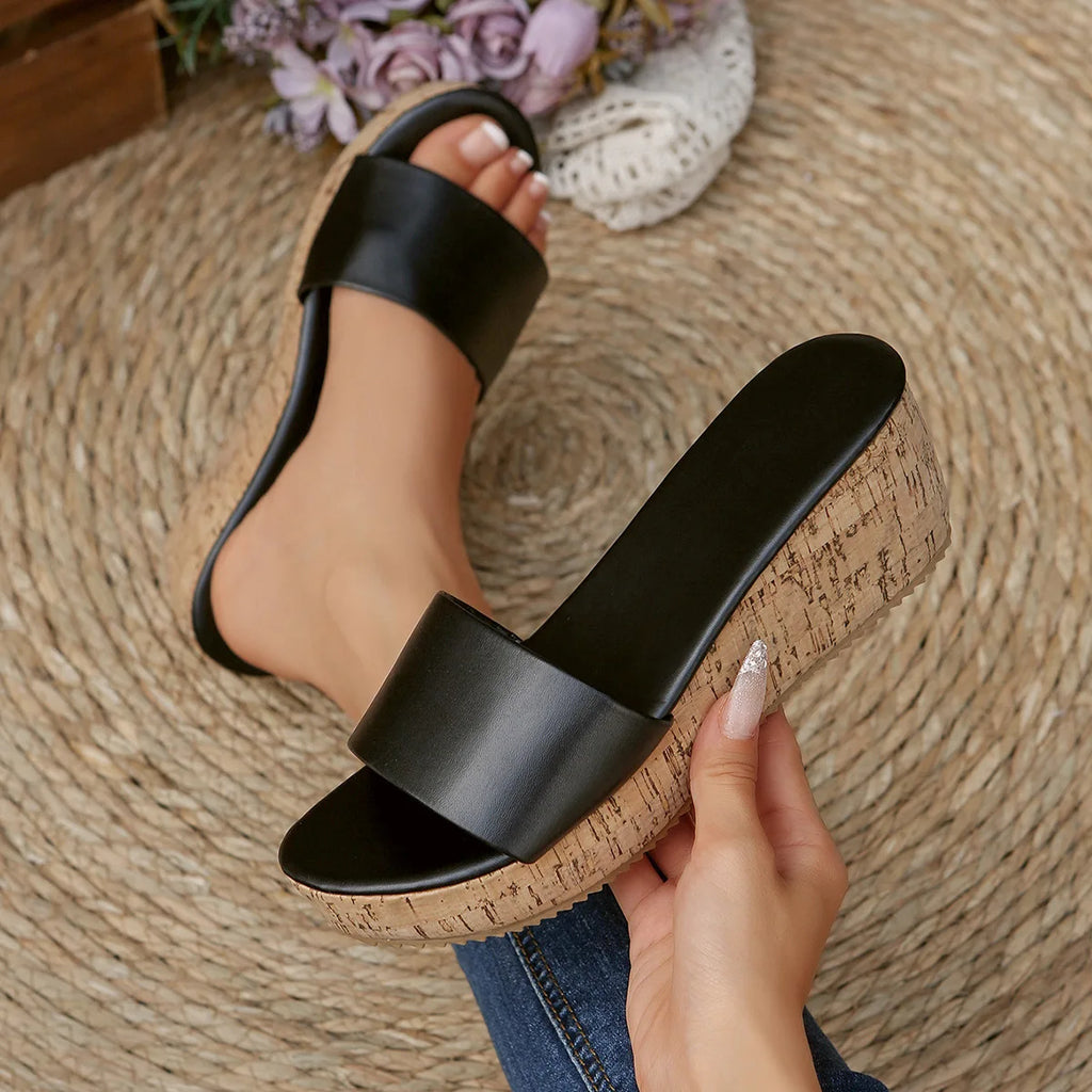 Damen-Keilsandalen für den Sommer - Plateau, offene Spitze, modische High Heels