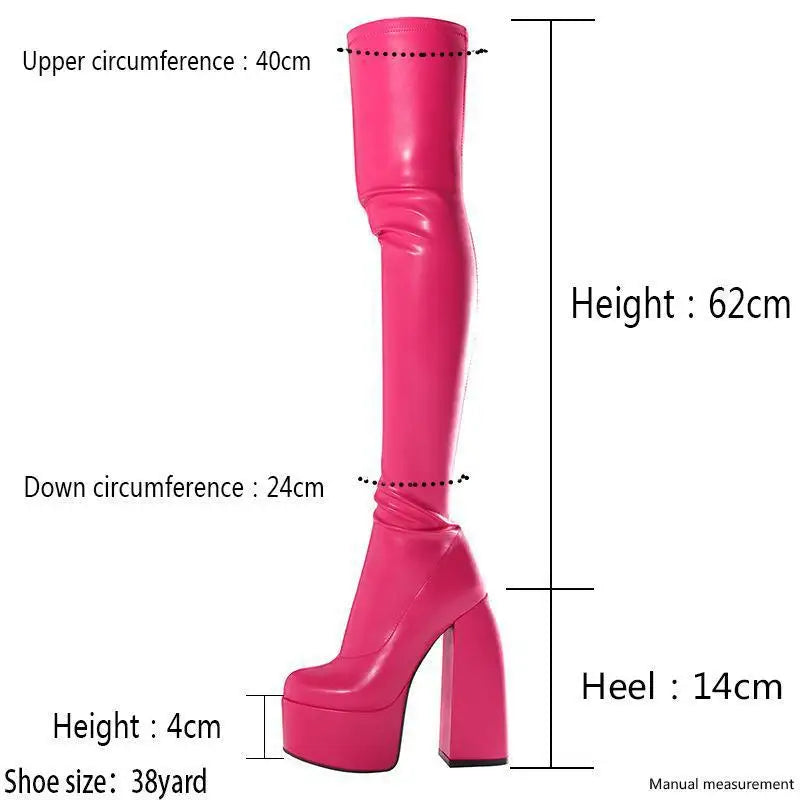 Sexy Overknee-Stiefel für Damen – klobige Blockabsätze, runde Spitze und Reißverschluss