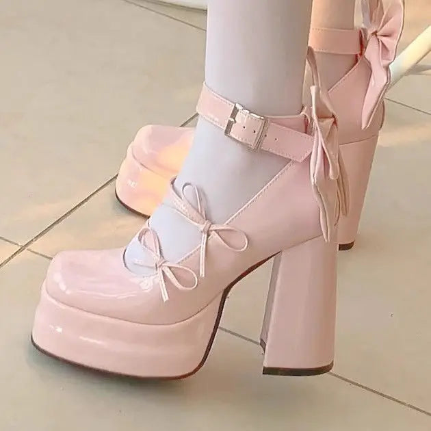 Retro Mary Jane Schuhe für Damen - Dicke Sohle, wasserdichte Plateausohle, große elegante Schleife
