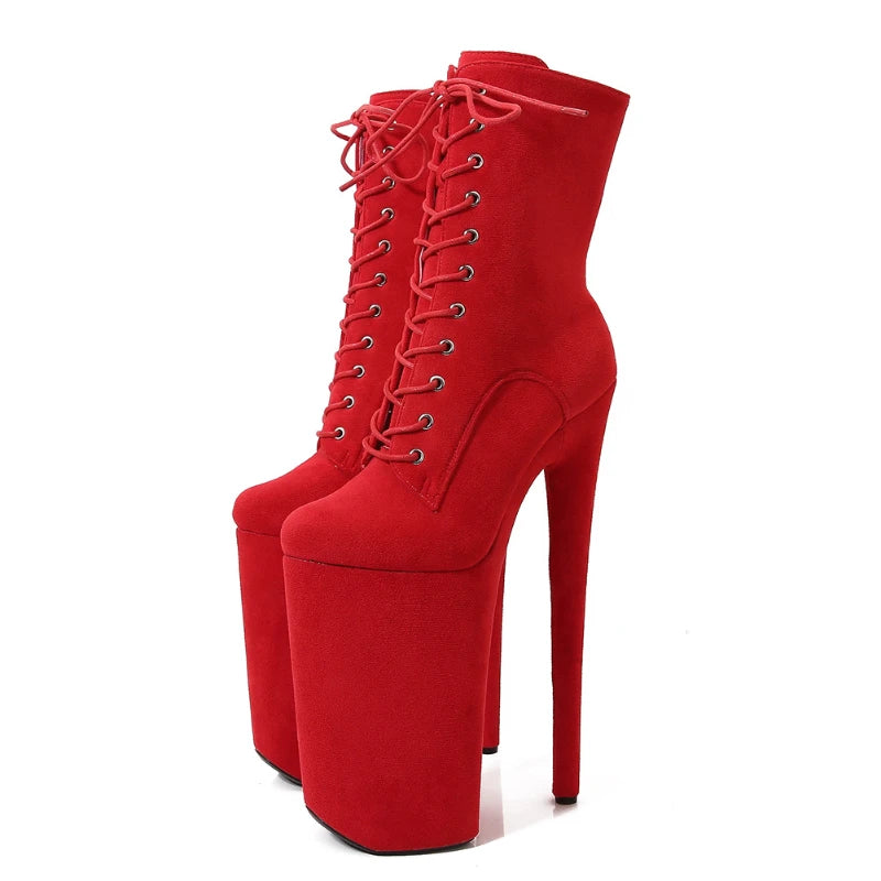Sexy Stiefeletten für Damen – Super hohe Stilettoabsätze 26 cm, Plateau, runde Spitze und Schnürung
