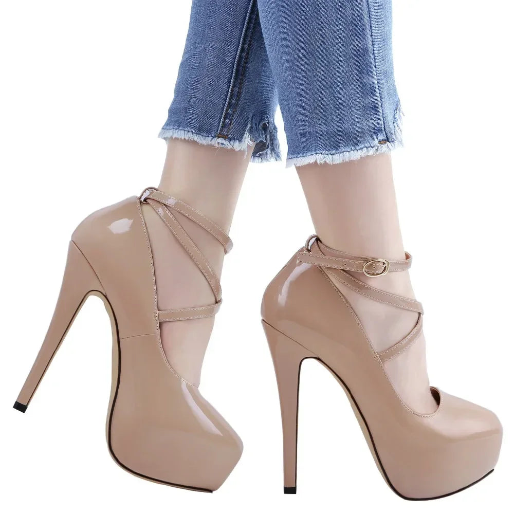 Damen sexy Stiletto-Plattformabsätze - Slingback-Pumps mit runder Spitze und superhohem Absatz