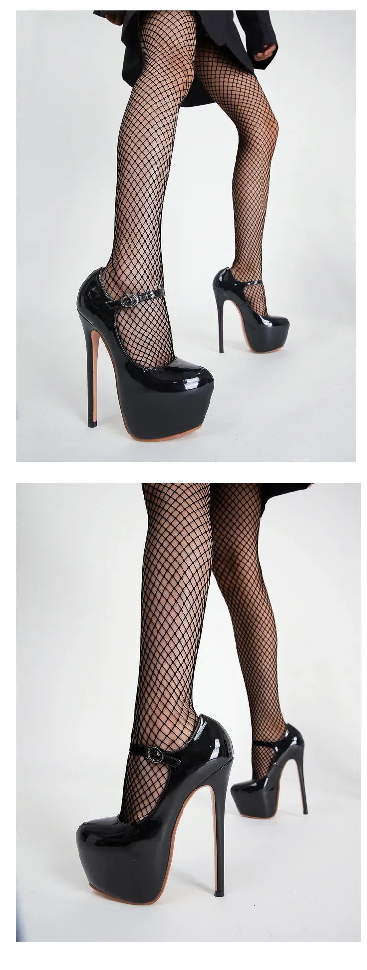Superhohe High Heels 17 cm für Damen - Plateau-Pumps aus schwarzem und rotem Lackleder, Frühling Herbst