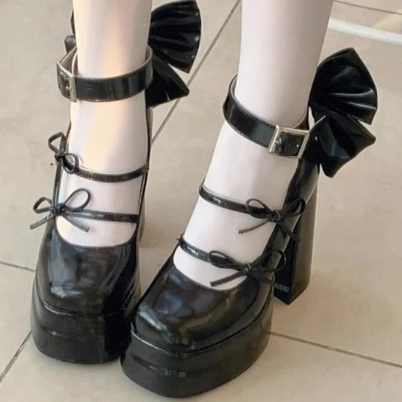 Retro Mary Jane Schuhe für Damen - Dicke Sohle, wasserdichte Plateausohle, große elegante Schleife